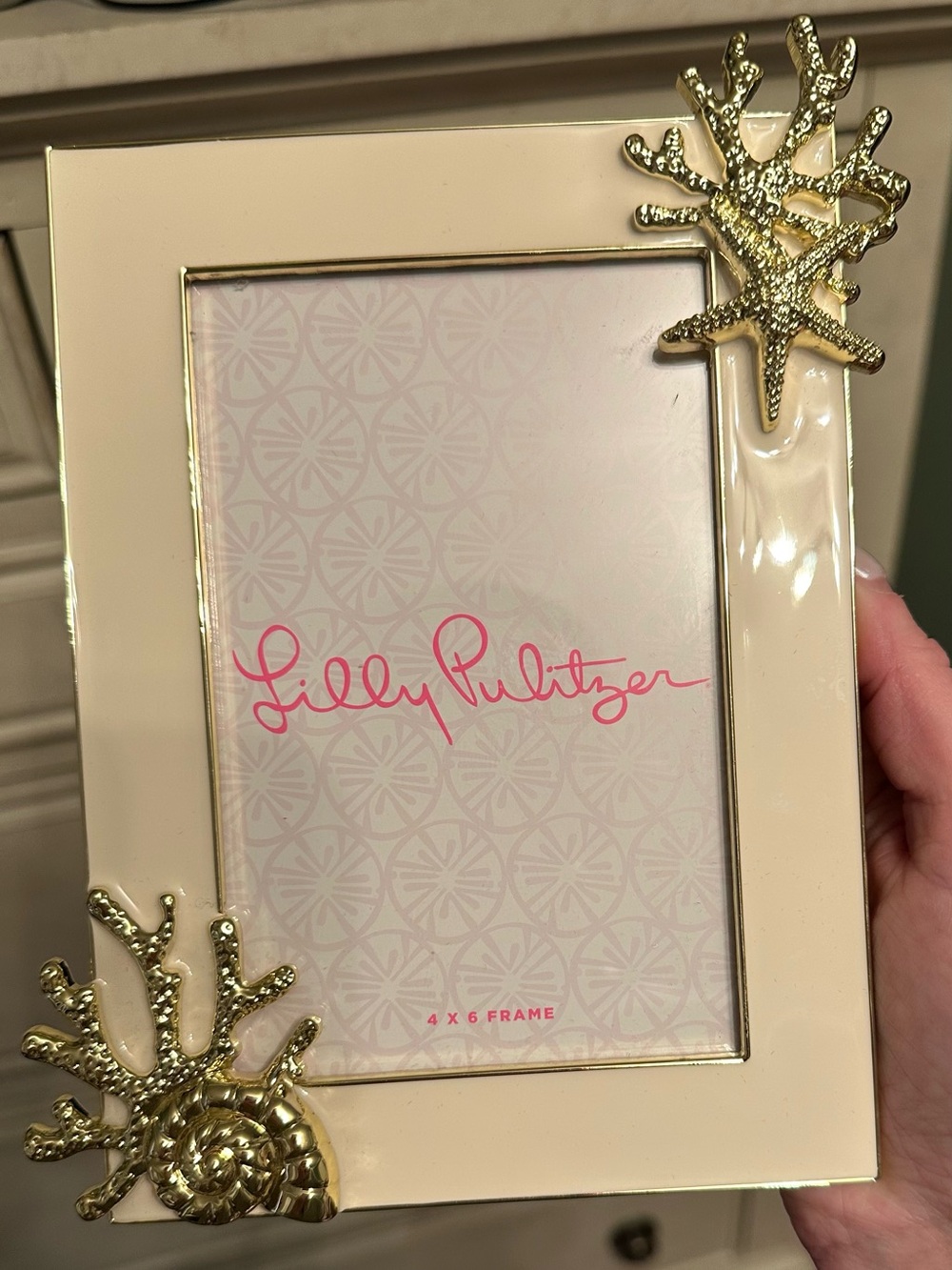 Lilly Pulitzer Cream Frame with Gold Coral Accents